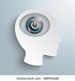 White paper head with power button on the gray background. Eps 10 vector file.