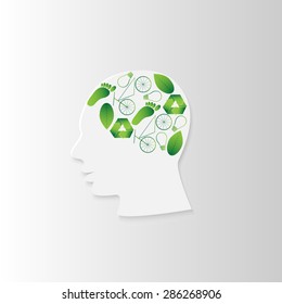 white paper head in profile with ecological thinking