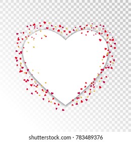 White paper heart with confetti on transparent background. Vector illustration.