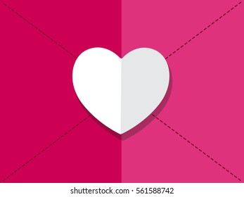 White paper heart icon illustration Valentine's day on pink background