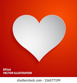 White Paper Heart Icon On Red Background. Vector Illustration