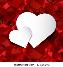 white paper heart on overlapping heart background, vector illustration
