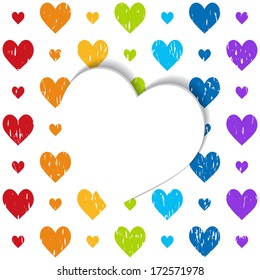 white paper heart on the pattern in rainbow colors