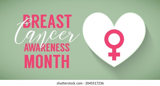White paper heart with pink female sign background. Poster for breast cancer october awareness month campaign