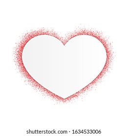 White paper heart and red glitter dots confetti. Valentines day vector illustration. Easy to edit template for banner, poster, tag, label, t-shirt, greeting card, etc. 