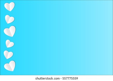 White paper hearts on a blue background. Vector illustration.