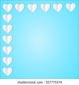 White paper hearts on a blue background. Vector illustration.