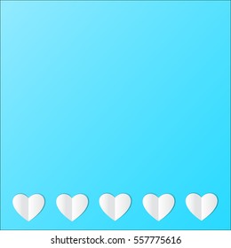 White paper hearts on a blue background. Vector illustration.