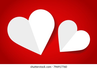 White paper hearts on red background for Valentines day. Vector illustration.