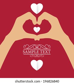 White paper hearts Valentines day card on red background