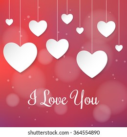 White paper hearts Valentines day card on creative red background. Vector illustration