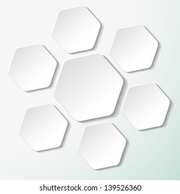 White paper hexagon labels.