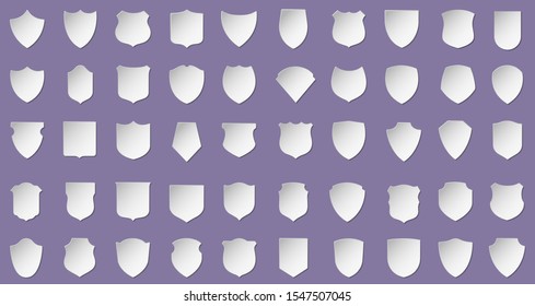 White paper labels. Blank label stickers, sticky paper tags and sign shapes vector set, shields