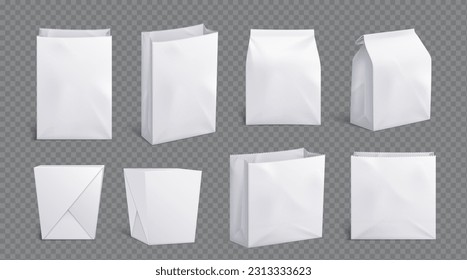 White paper lunch bag package for takeaway chinese food. Take away box pack for noodle or pasta mocku icon. Empty 3d carton square container mock up for candy branding design on transparent background