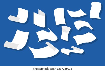 white paper in many position on the blue background