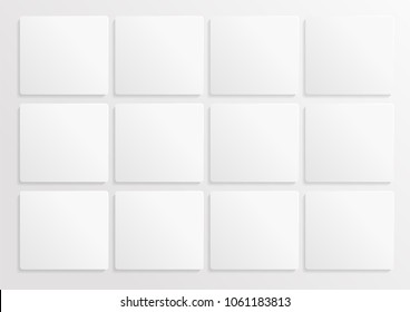 White paper mock up blanc. Wite paper cut background with 12 parts. Banner template mockup. Background for calendar. Vector EPS10