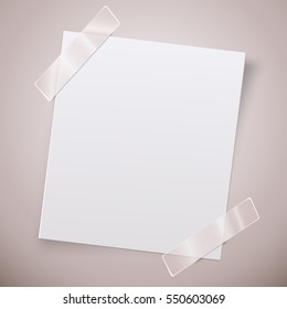 White paper note with the and adhesive tape. Vector illustration