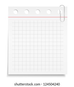 White paper note with clip, vector eps10 illustration