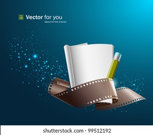 White paper note and film roll for film director. vector illustration