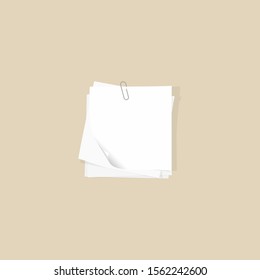 White paper notes with paper clip. Vector illustration