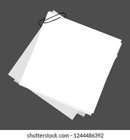 White paper on clips. Vector illustration of a sheet on paper clips. White sheet with empty space for text on a clip.
