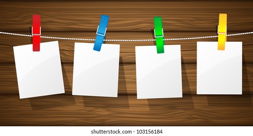 White paper on a clothesline. Vector illustration.