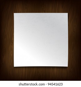 White paper on a wooden wall. Vector illustration.
