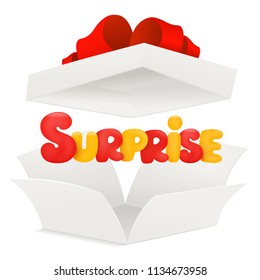 White paper opened box with surprise title. Vector illustration