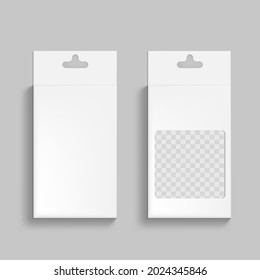 White Paper Packaging Box With Hanging Hole And Transparent Window. EPS10 Vector