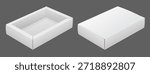 White paper packaging box mockup. Open and closed boxes in a sliding sleeve cover. Realistic. Vector 3D Illustration Isolated.