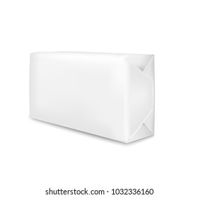 White paper packaging isolated on white background. Sachet for soap, coffee, spices, sweets, cookies and flour.