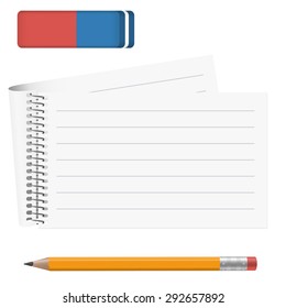 white paper pad with pencil and eraser