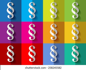 White paper paragraph marks on checkered colorful pattern background 