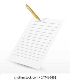 White paper with pen isolated on white