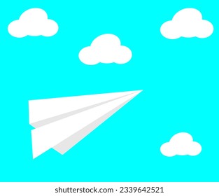 white paper plane flies among the clouds