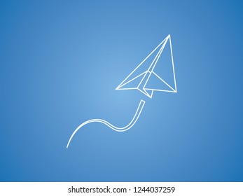 A white paper plane flying up smoothly for transport and aviation business on blue background vector illustration