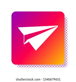 White Paper plane icon isolated on white background. Paper airplane icon. Aircraft sign. Square color button. Vector Illustration