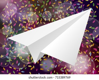 white  paper plane icon on a pink purple background with style glare blur