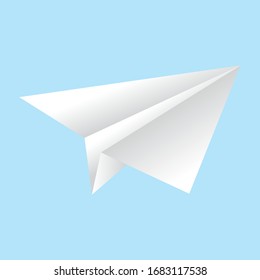 White paper plane on blue background, vector illustration.