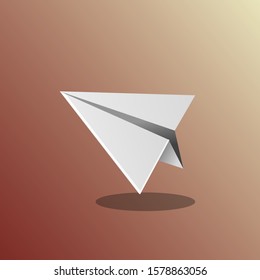 white paper plane with shadow isolated vector on brown background.