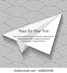 white paper plane with space for advertising slogan on seamless waves abstract pattern background