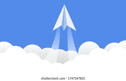 White paper plane taking off quickly with new idea. different business concepts. courage to risk. leadership. Vector illustration