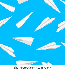 White  Paper planes, seamless wallpaper, vector illustration