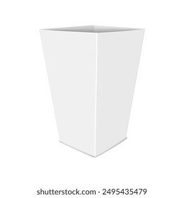 White paper popcorn box. 3d mockup. Pop corn bucket. Realistic vector mock-up. Fast food container. Template for design