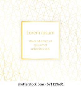 White paper rectangle banner with drop shadow on white background template. Sparkling golden grid. Vector illustration