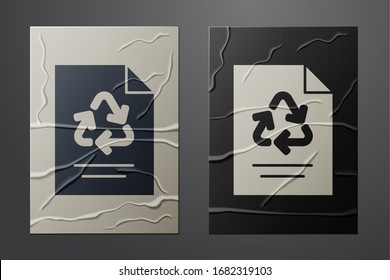 White Paper with recycle icon isolated on crumpled paper background. Paper art style. Vector Illustration