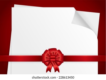White paper with a red ribbon horizontal vector illustration