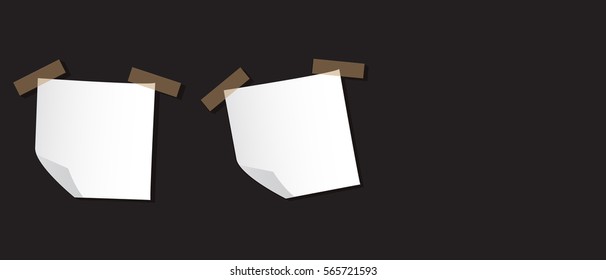 White paper reminder isolated on black background, vector illustration. Copy space.