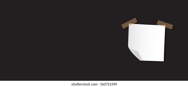 White paper reminder isolated on black background, vector illustration. Copy space.