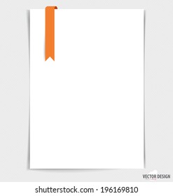 White paper with ribbon, ready for your message. Vector illustration.